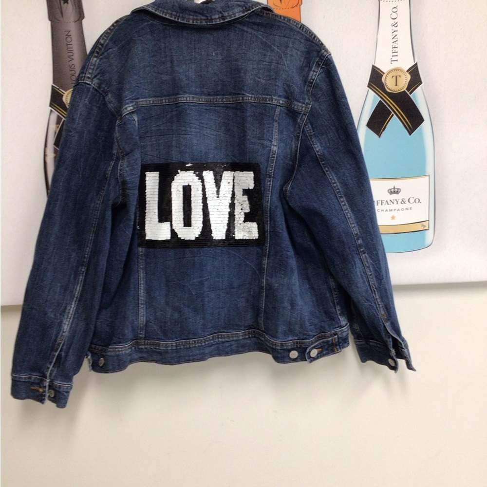 Denim Jacket with Sequin LOVE Patch